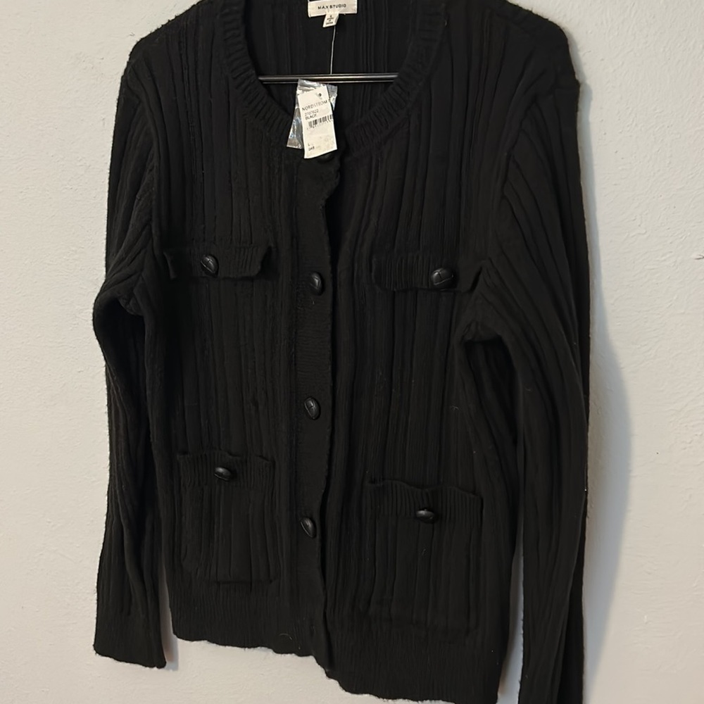 NWT Max Studio Pullover Cardigan sweater, black, women’s size Large. - Picture 2 of 7